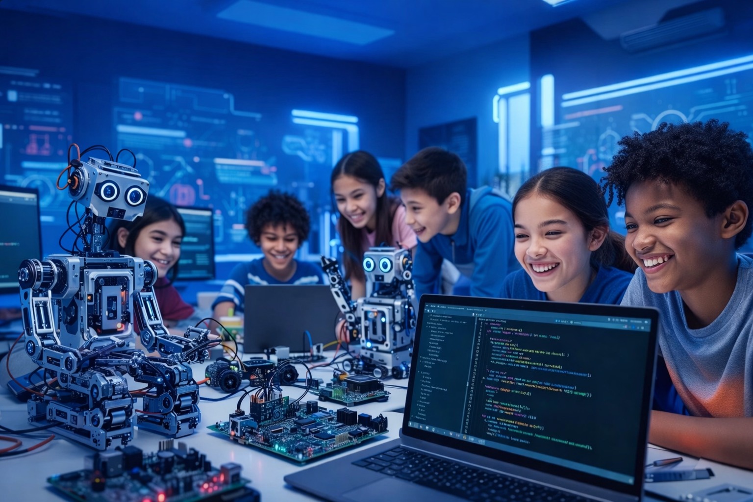 Students learning robotics with Sarvtra Labs